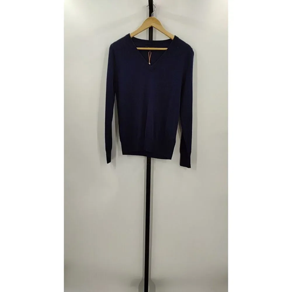 Quince Women Mongolian Cashmere V-Neck Sweater Blue S - Picture 2 of 3